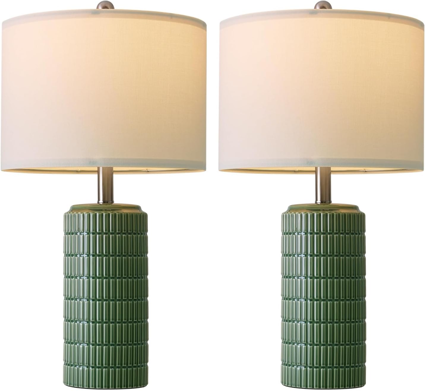 PoKat 24" Modern Ceramic Table Lamps Set of 2 for Bedroom, Green Bedside Lamps for Night Stands, Farmhouse House Decor Nightstand Table…