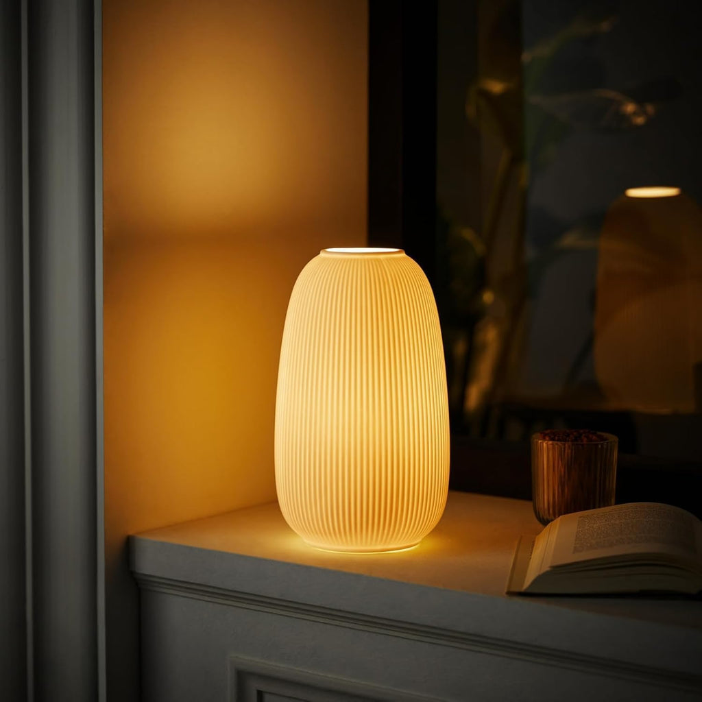 Rondure 9.5" Modern Ceramic Table Lamp, Fully Dimmable Modern Bedside Lamps for Bedroom, Living Room and Nightstand, White Translucent Cera…