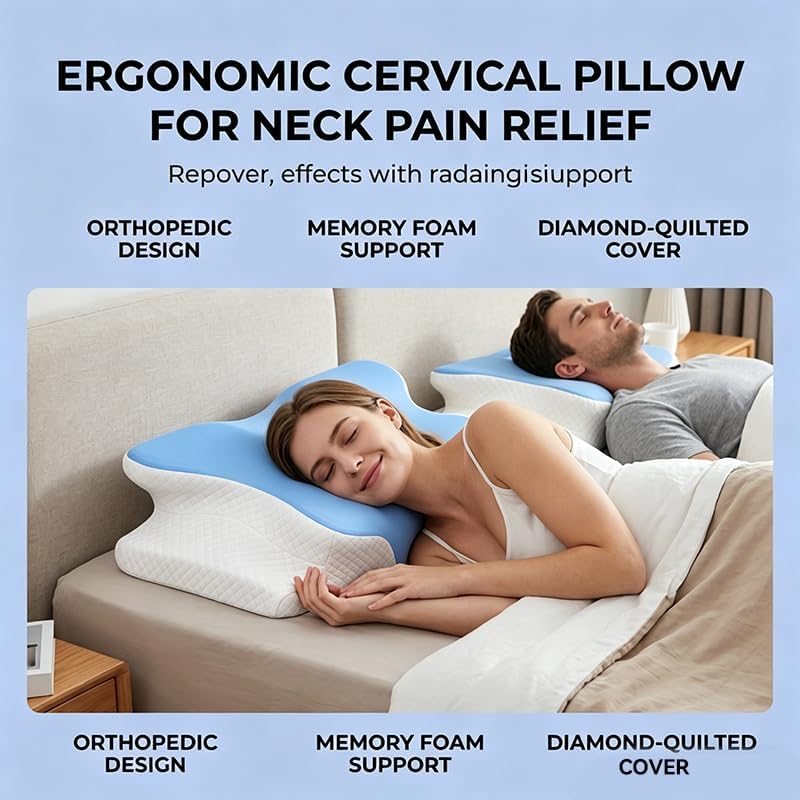 WKEFF Cooling Neck Support Pillow, Adjustable Cervical Memory Foam for, Odorless Ergonomic Orthopedic Bed Pillows for Side Back Sto…