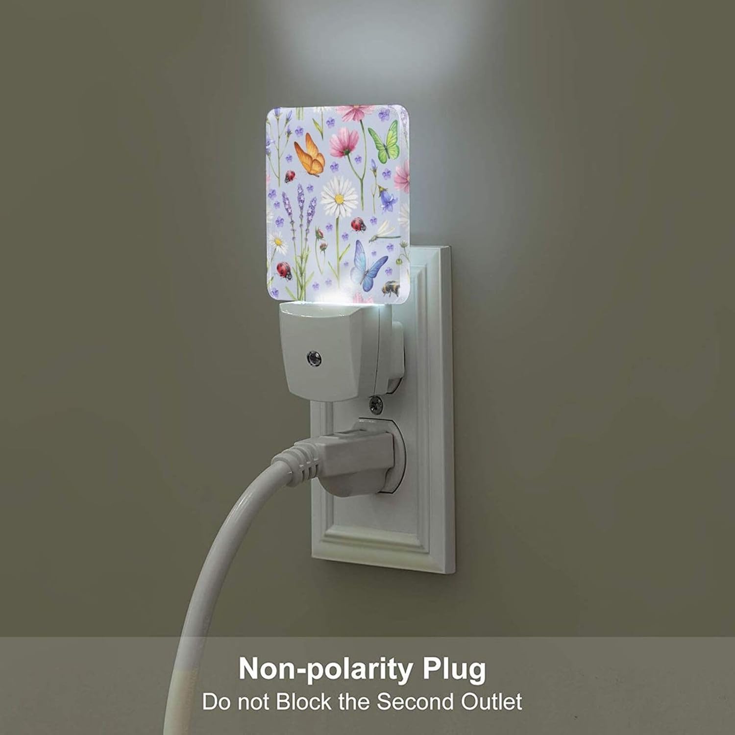 Wild Flowers and Insects Butterflies Night Light, Plug Into Wall for Boys Girls Bedroom Decorative Square Night Light Lamp 0.5w Sleep…