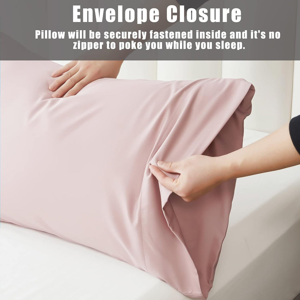 TELUS Pink Pillow Cases Standard Size 2 Pack, Bamboo Rayon Cooling Pillowcases with Envelope Closure, Cool Breathable Pillow Cover for…