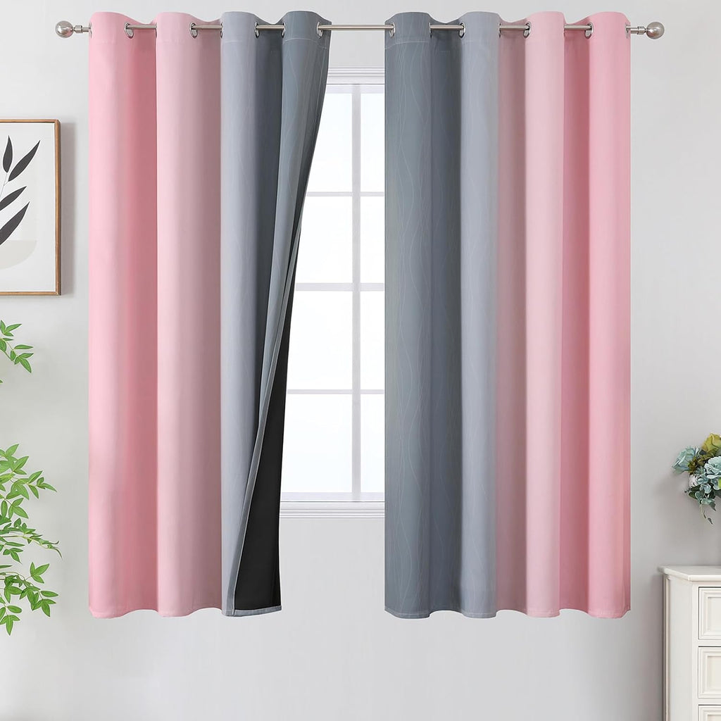 Estelartextiler Estelar Textiler Ombre Gray and Pink Blackout Curtains 63 Inch Length 2 Panels, Full Light Blocking Curtains for Kids Room,…