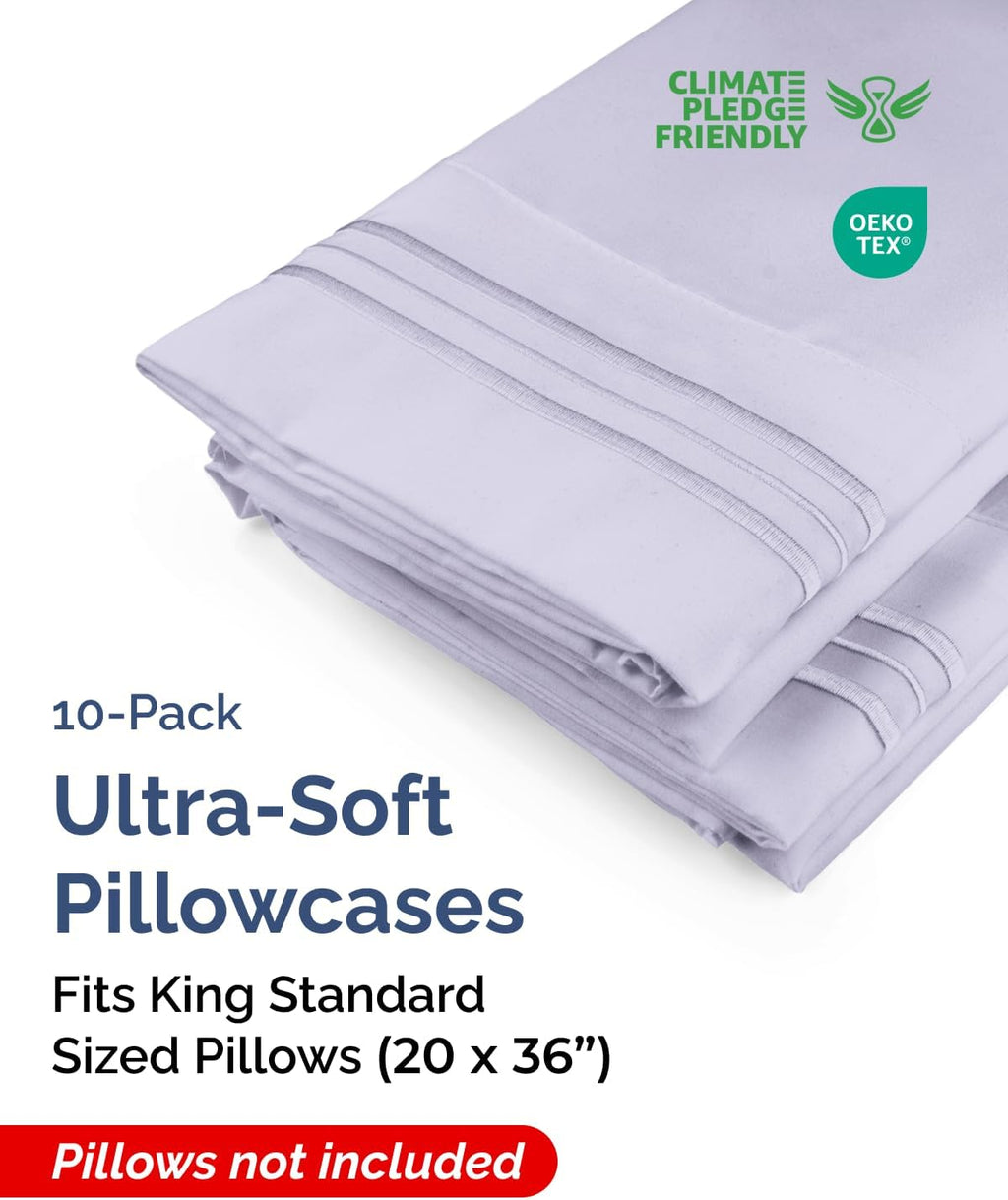 King Standard Pillow Cases Set of 10 - Ultra Soft Hotel Quality Pillowcase Covers - Comfy & Wrinkle Free - Shrink & Fade Resistant…