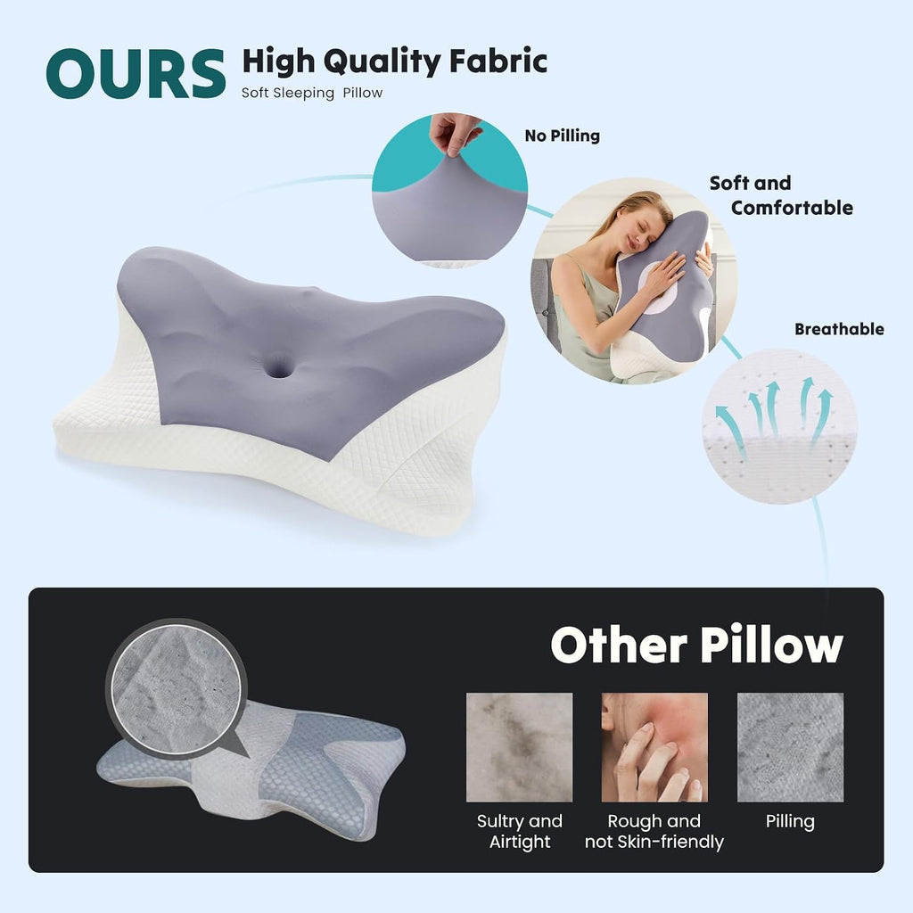 DumosLifestyle DUMOS Cervical Neck Pillow, Cooling Ergonomic Memory Foam Pillows for Neck with Breathable Pillowcase, Dual Height Orthopedi…