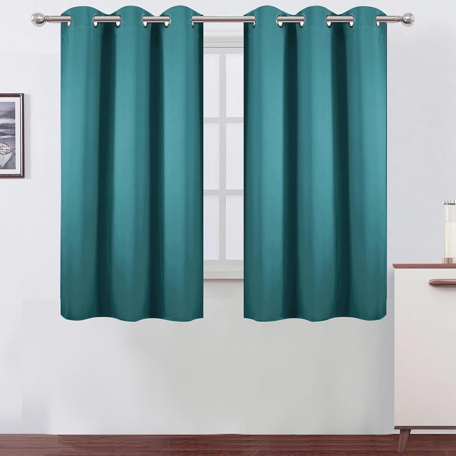 Lemomo Sea Teal Blackout Curtains 42 x 54 Inch Length Set of 2 Panels Grommet Bedroom Curtains for Living Room 54 Inch silver
