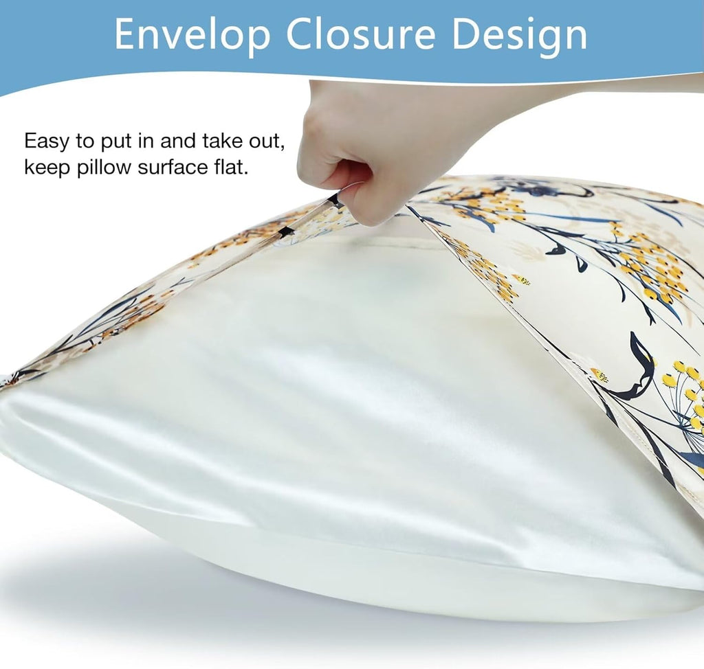 MANSPHIL Sand Floral Botanical Silk Pillow Cases Standard, Printed 22 Momme Mulberry Silk Top with Satin Underside Pillowcase for Hair…