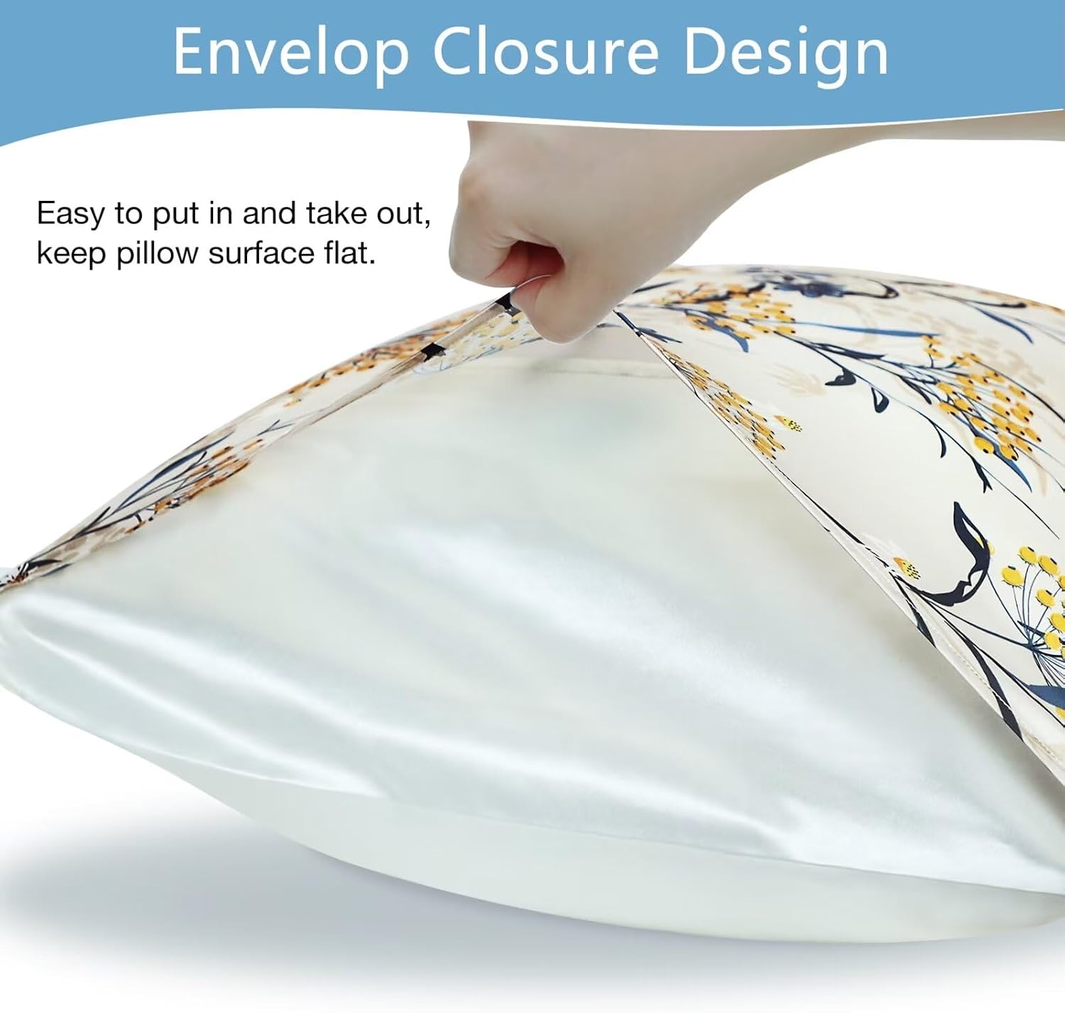 MANSPHIL Sand Floral Botanical Silk Pillow Cases Standard, Printed 22 Momme Mulberry Silk Top with Satin Underside Pillowcase for Hair…