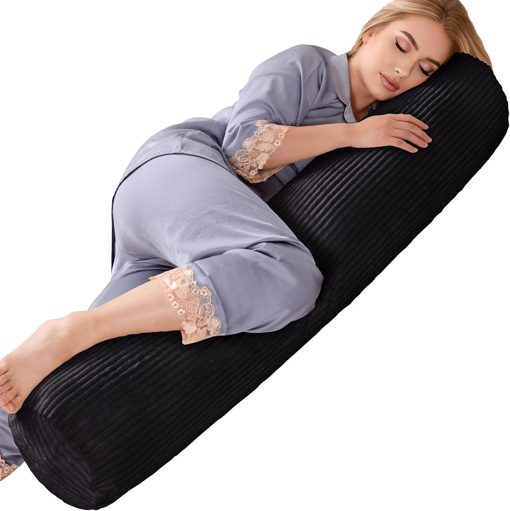 1Middleone 1 MIDDLE ONE Body Pillow for Adults, Long Bolster Pillow for Bed, Decorative Round Roll Hug Pillow with Corduroy Cover (Black, 4…