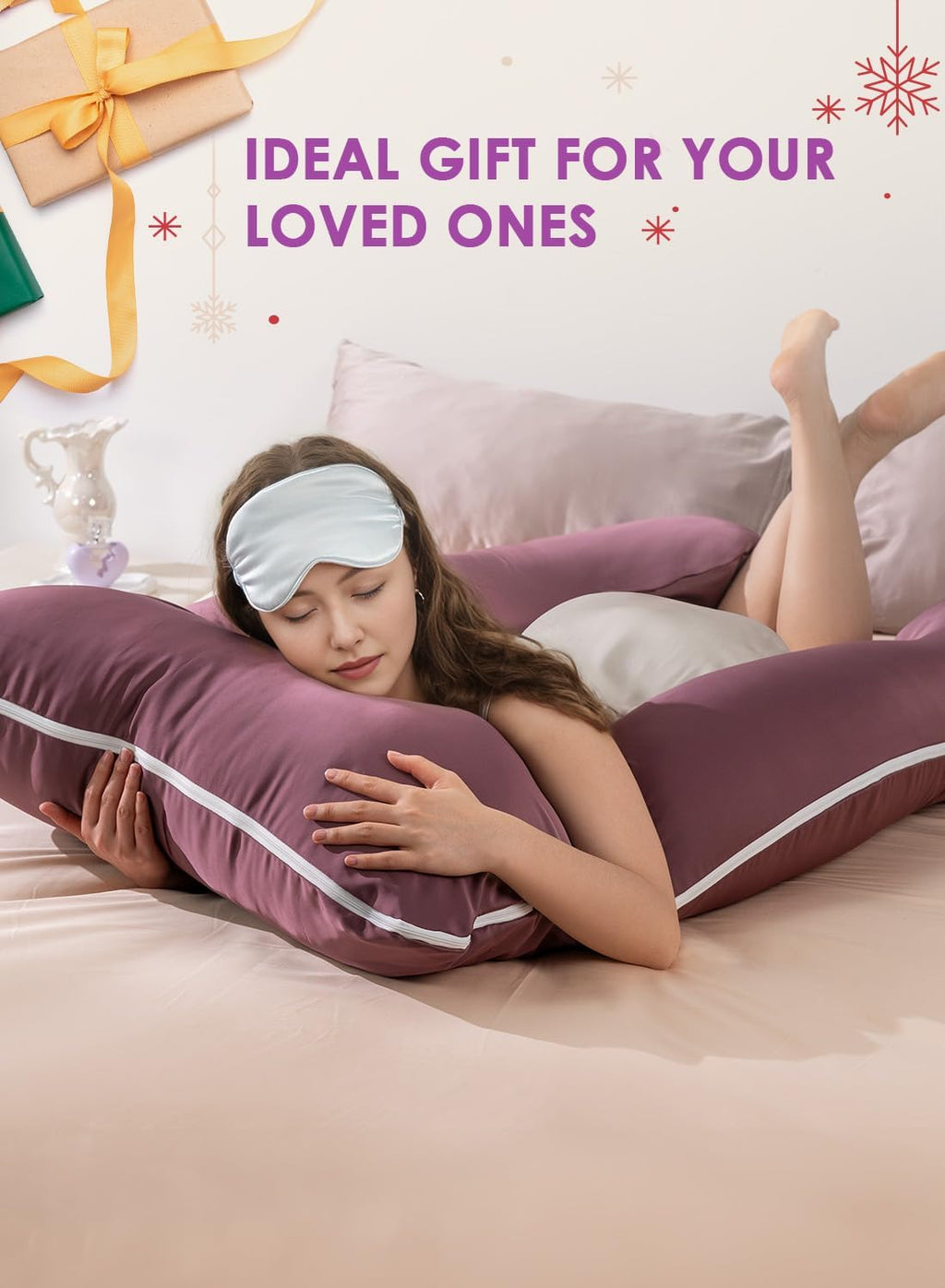 QUEEN ROSE Pregnancy Pillow, U Shaped Full Body Pillows for Sleeping Support, Maternity Pillow for Pregnant Women, Shiny Dark Purple