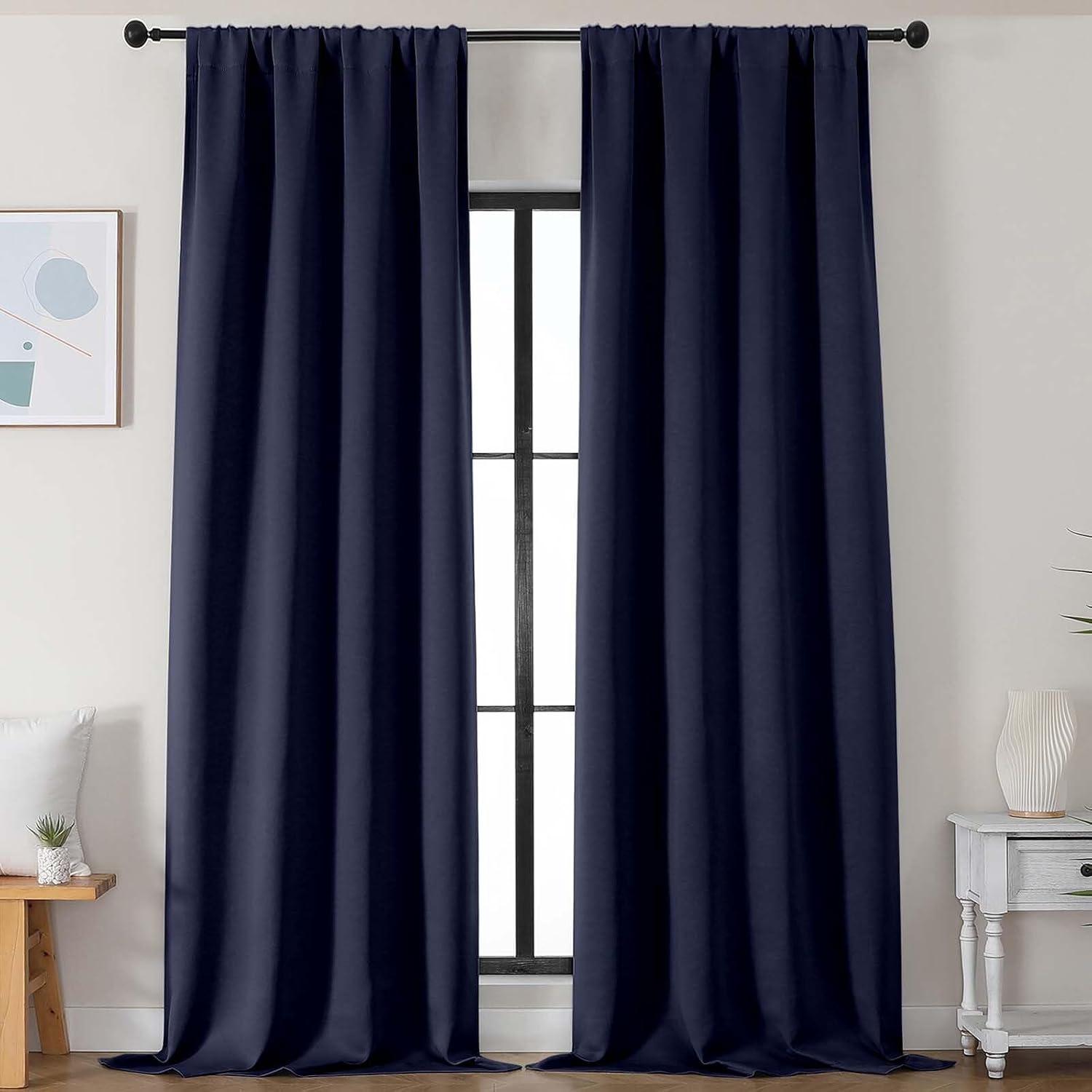 Simplebrand Navy Blue Blackout Curtains for Bedroom 102 Inches Long 2 Panels, Solid Thermal Insulated, Energy Saving Living Room Window Tre…