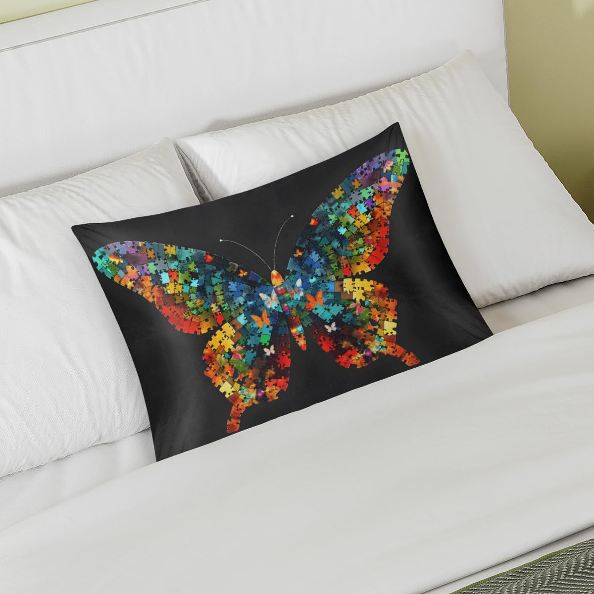 Color Animal Butterfly Autism Satin Pillowcase for Hair and Skin Soft Silk Pillow Cases with Envelope Closure Cooling Pillow Case Slip…