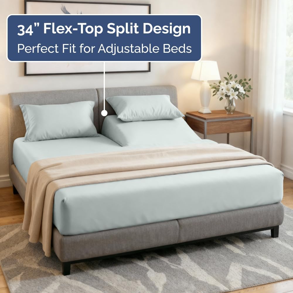 Flex Top Split Head King 4 Piece Sheet Set - Soft, Breathable & Cooling Bed Sheets Set - Hotel Luxury Bedding for Women & Men with Deep…