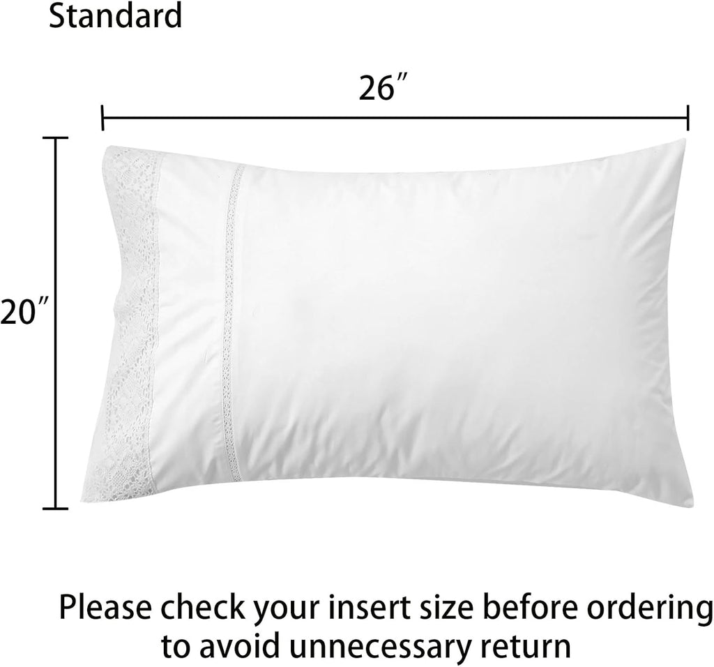 White Lace Pillowcases Standard Size Set of 2, 100% Cotton White Eyelet Pillow Shams, Elegant Farmhouse Envelope Closure Pillow Cover for…