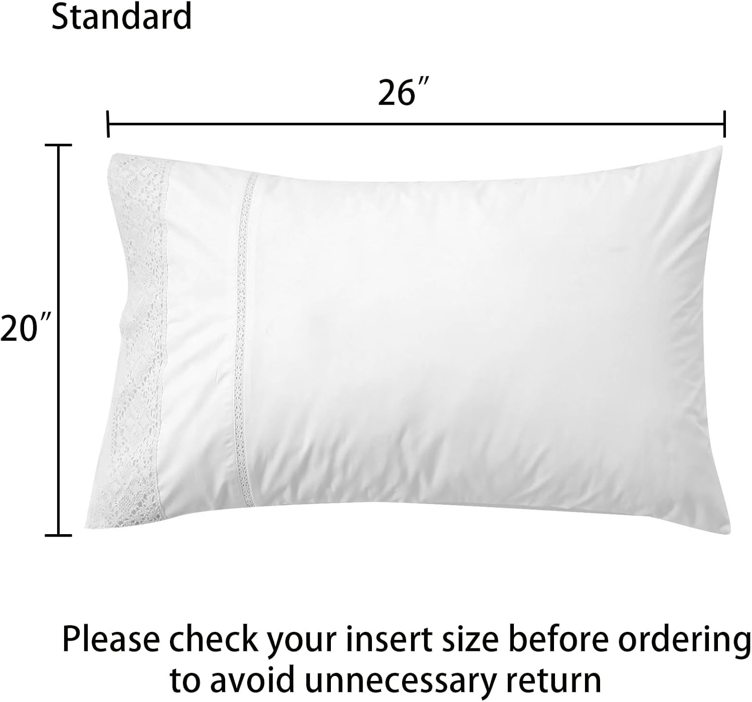 White Lace Pillowcases Standard Size Set of 2, 100% Cotton White Eyelet Pillow Shams, Elegant Farmhouse Envelope Closure Pillow Cover for…