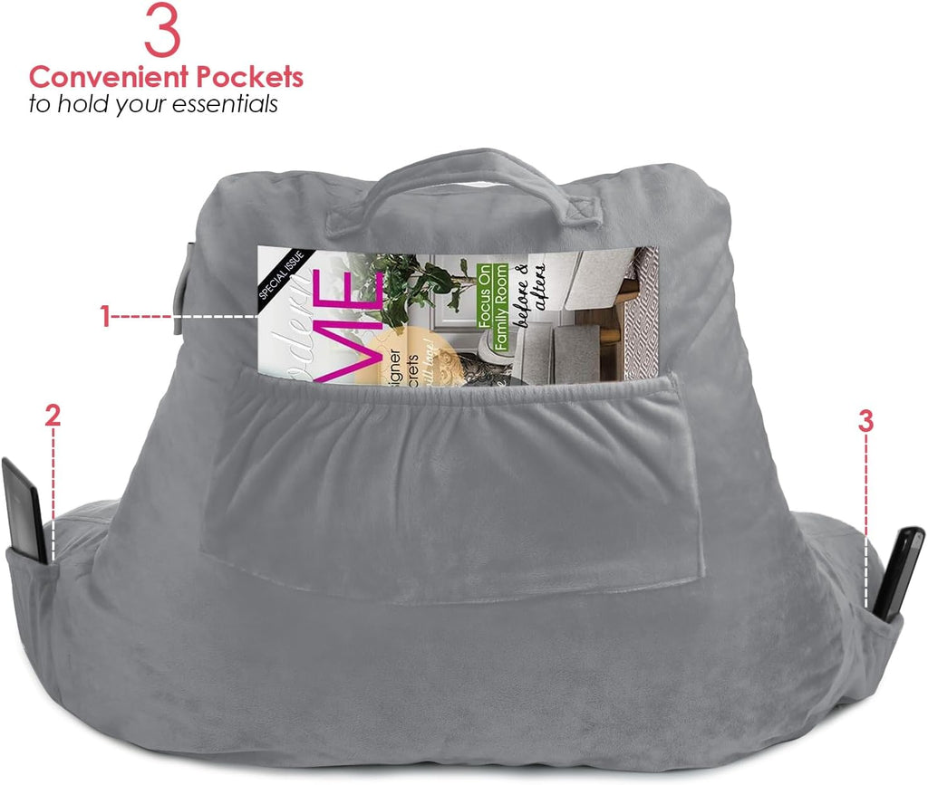Nestl Reading Pillow with Shredded Memory Foam, Designed for Sitting Up in Bed and Couch, Back and Arms Adjustable Support for Adult &…