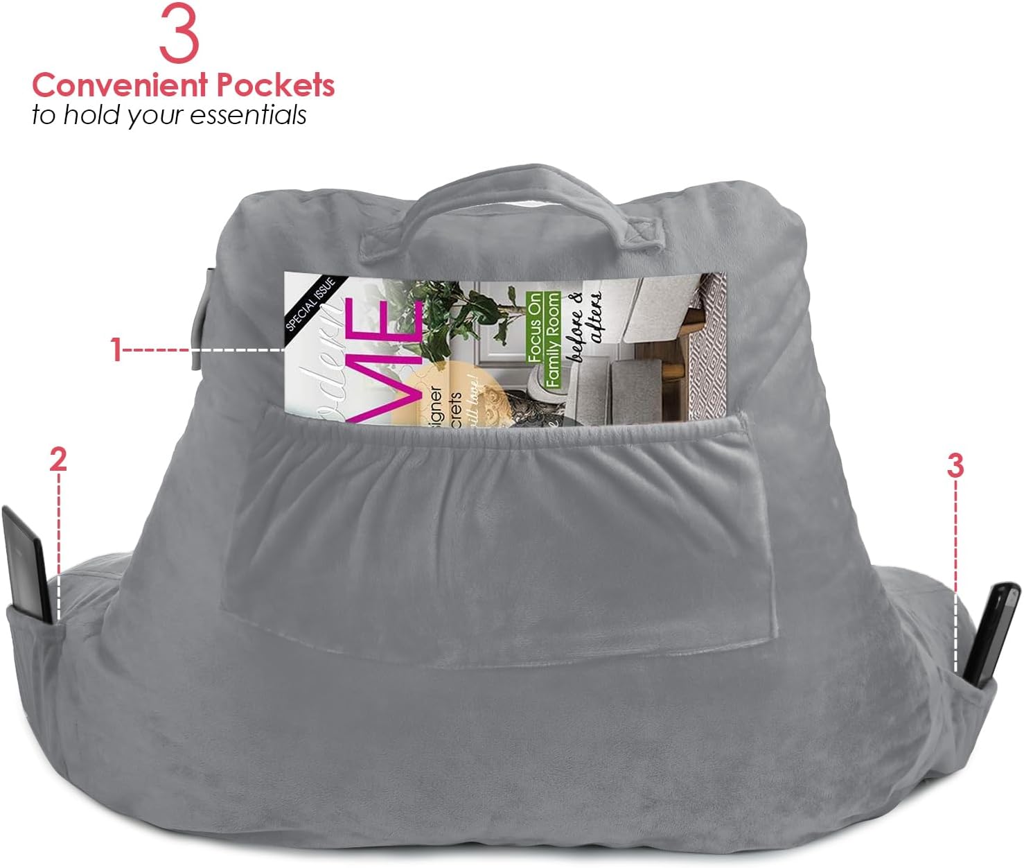 Nestl Reading Pillow with Shredded Memory Foam, Designed for Sitting Up in Bed and Couch, Back and Arms Adjustable Support for Adult &…