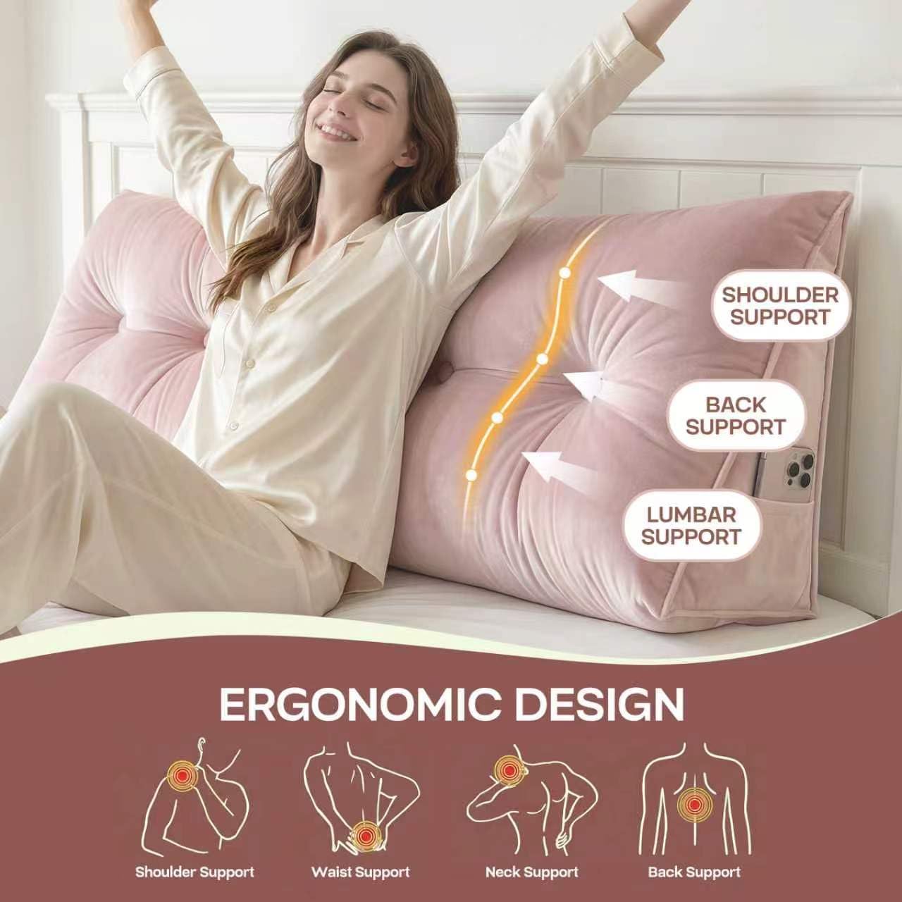Scnut Headboard Pillow Queen, Triangle Wedge Pillow for Headboard, Ergonomic Backrest Cushion for Reading Sitting Working Removable Crystal…