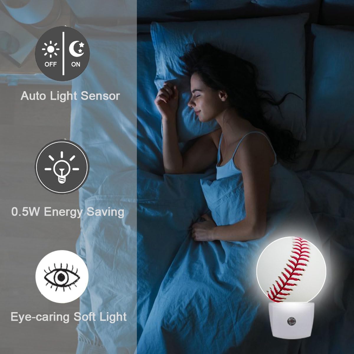 Baseball Stitches Night Light Auto Sensor Led Dusk to Dawn Lamp Home Decor for Men Women