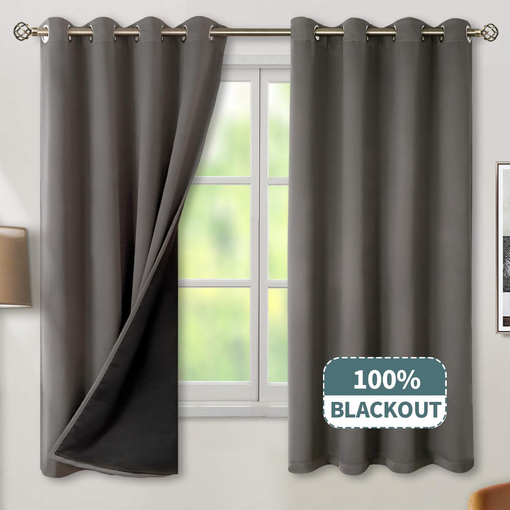 BGment Thermal Insulated 100% Blackout Curtains for Bedroom with Black Liner, Double Layer Full Room Darkening Noise Reducing Grommet Curta…