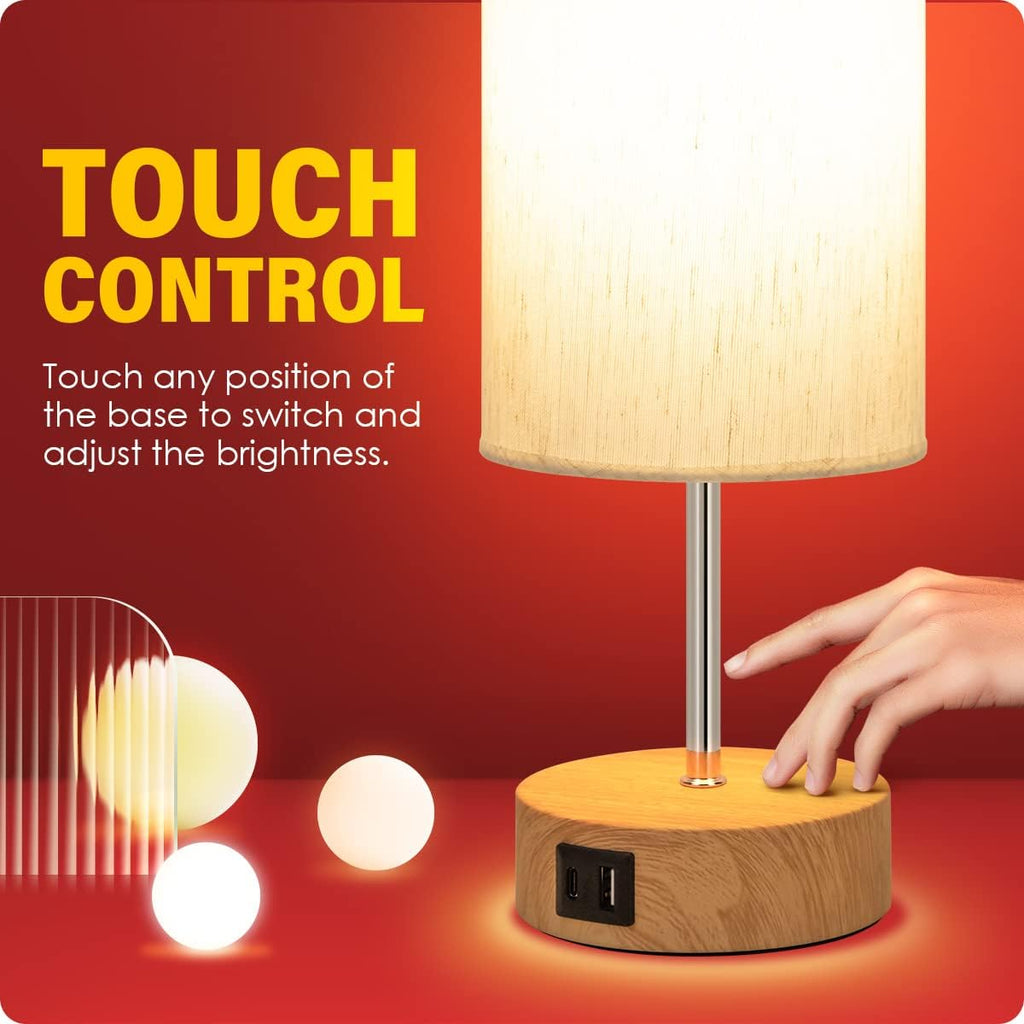 Yarra-Decor Bedside Lamp with USB A+C Charging Ports & AC Outlet Touch Control Table Lamp for Bedroom 3 Way Dimmable Nightstand Lamp with…