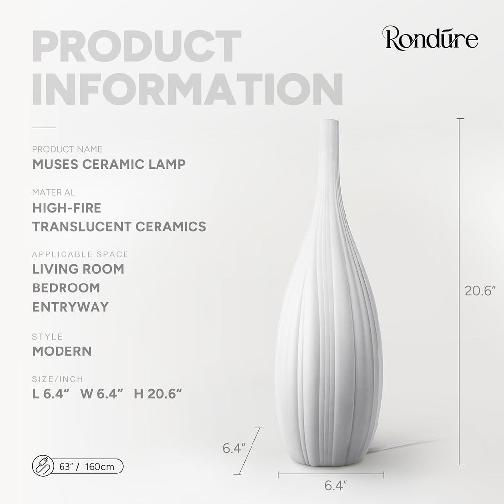 Rondure 20.6" Modern Ceramic Table Lamp, Fully Dimmable Modern Bedside Lamps for Bedroom, Living Room and Nightstand, White Translucent Cer…