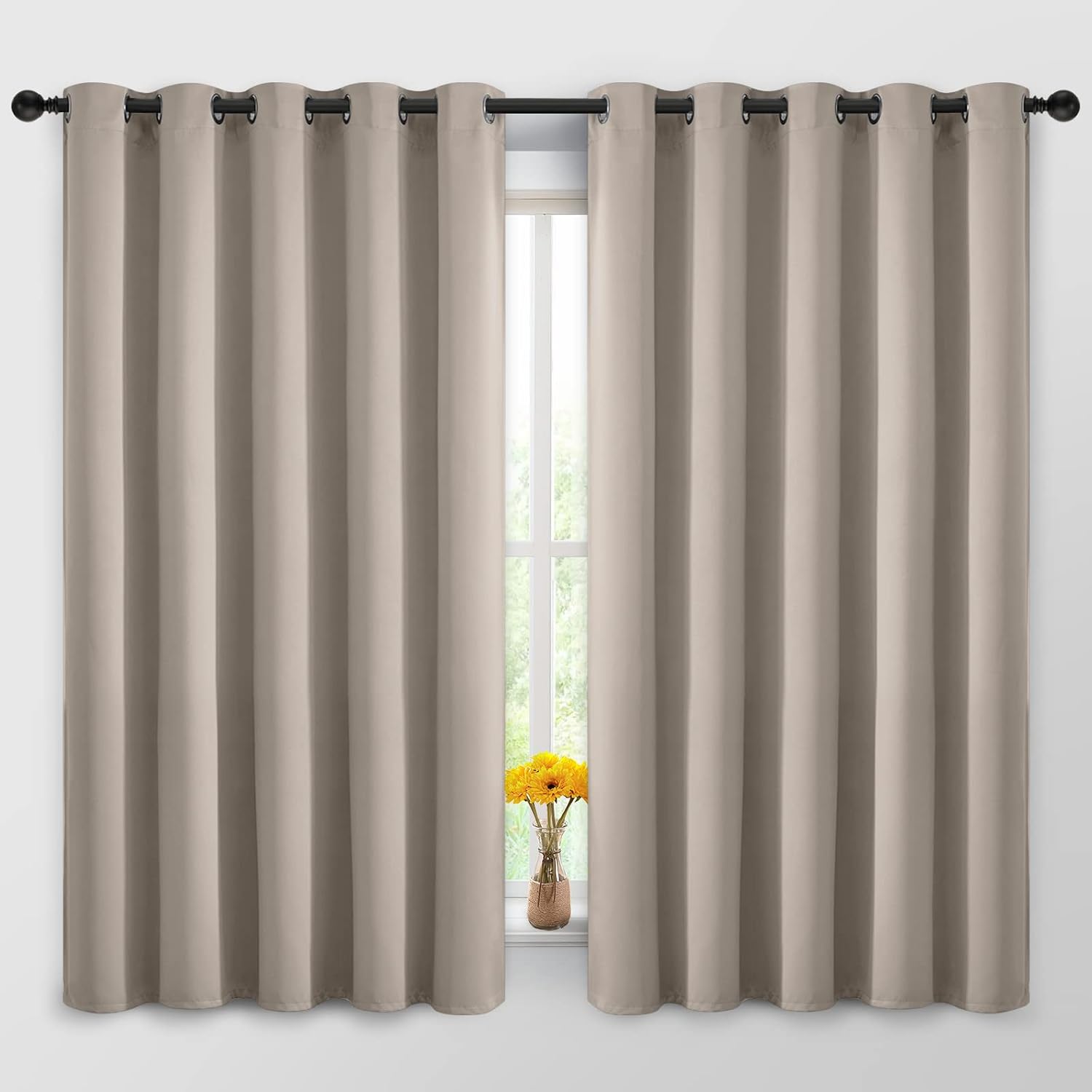 Yakamok Blackout Curtains Room Darkening Thermal Insulated Window Panels, Solid Grommet Top Drapes for Bedroom/Living Room(62Wx63L…