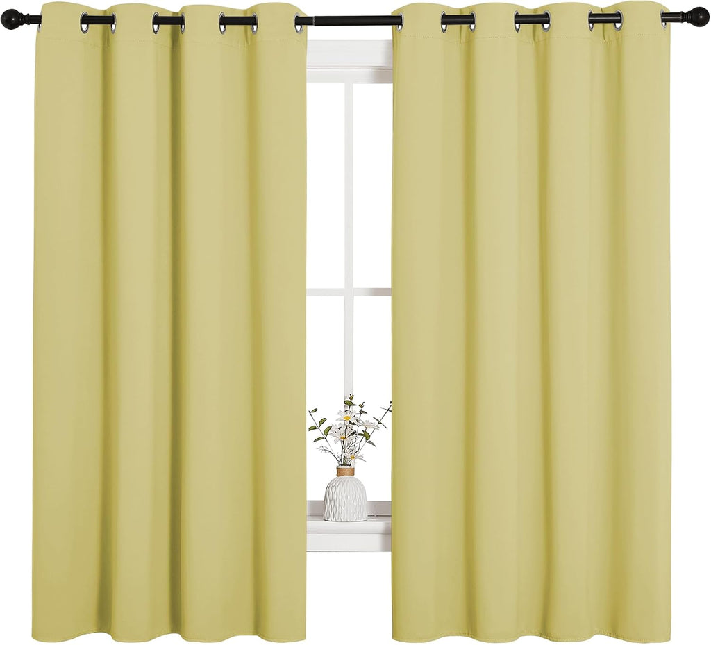NICETOWN Bedroom Curtain Panels Blackout Draperies, Thermal Insulated Solid Grommet Blackout Curtains/Drapes (Paler Yellow, 1 Pair, 55 by…