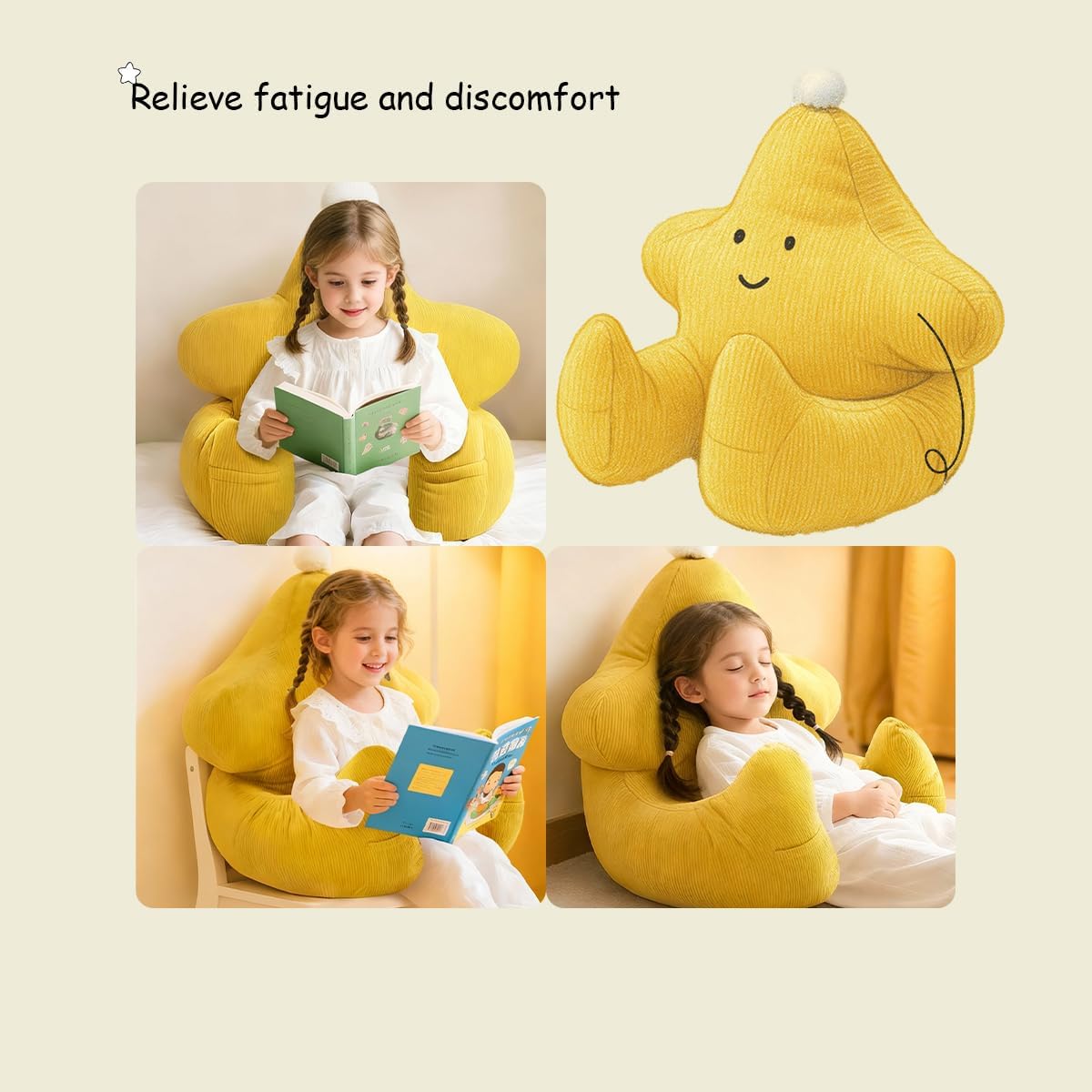 Ceanlex Reading Pillows for Sitting in Bed Children, Corduroy Back Pillow Bed Sitting Up, Cute Star Shape Back-Rest Support Cushion for Sit…
