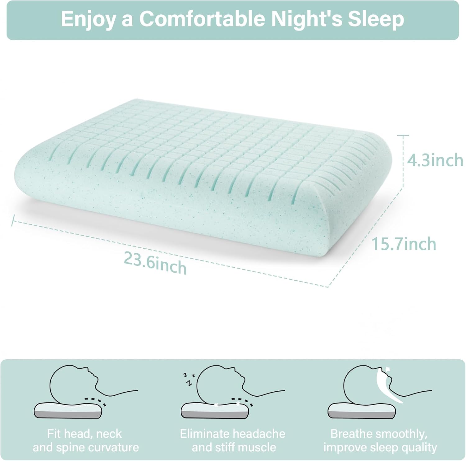 Cooling Memory Foam Pillow, Bed Pillow, Medium Soft Feel Neck Pillow for Sleeping, Memory Foam Pillows for Sleeping Side, Back & Stomach…