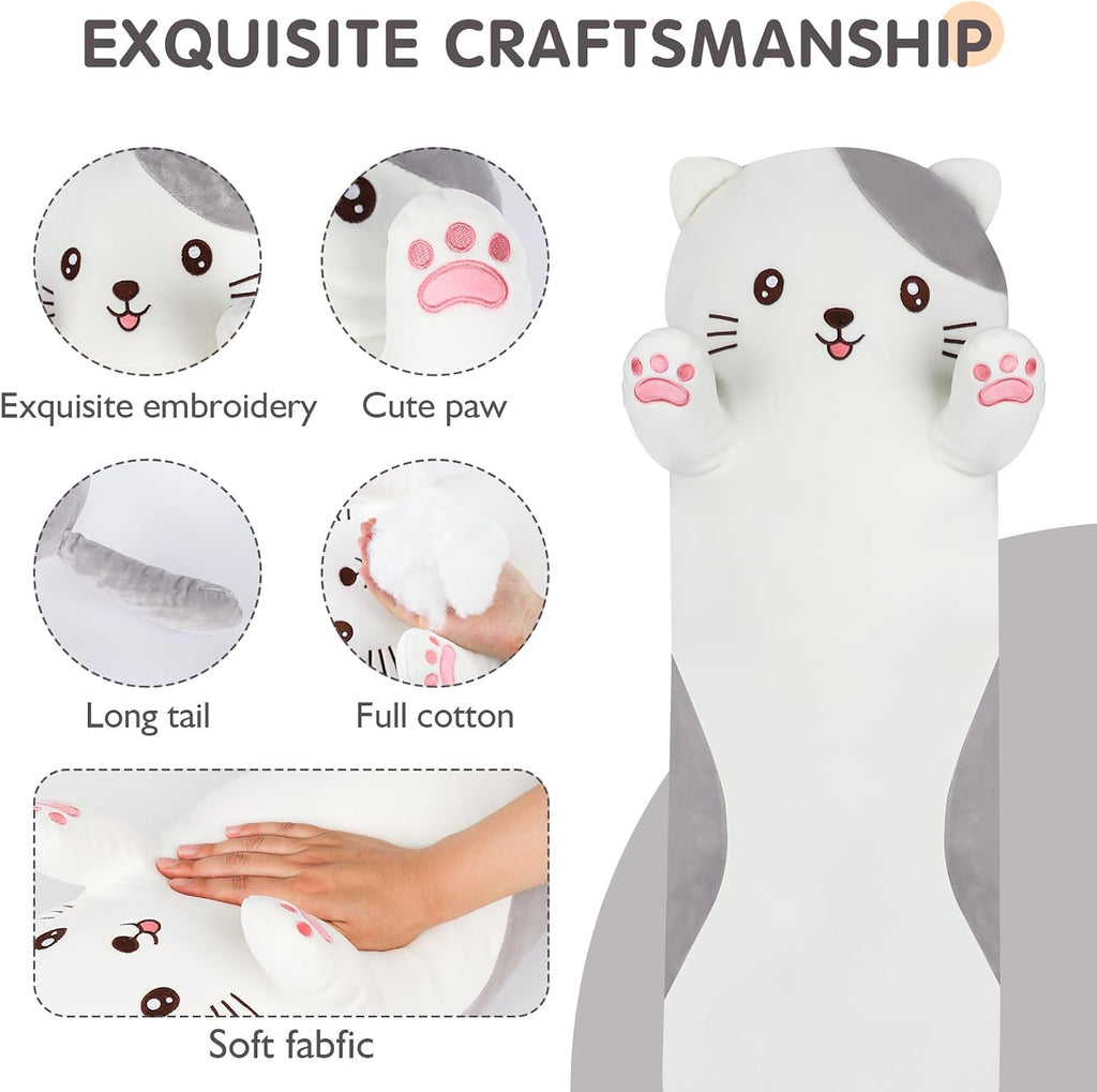 28 inch Cat Plush Body Kitty Pillow, Soft Giant Doll Cute Kitten Squishy Cat Stuffed Animal Toy Gifts for Kids, Birthdays