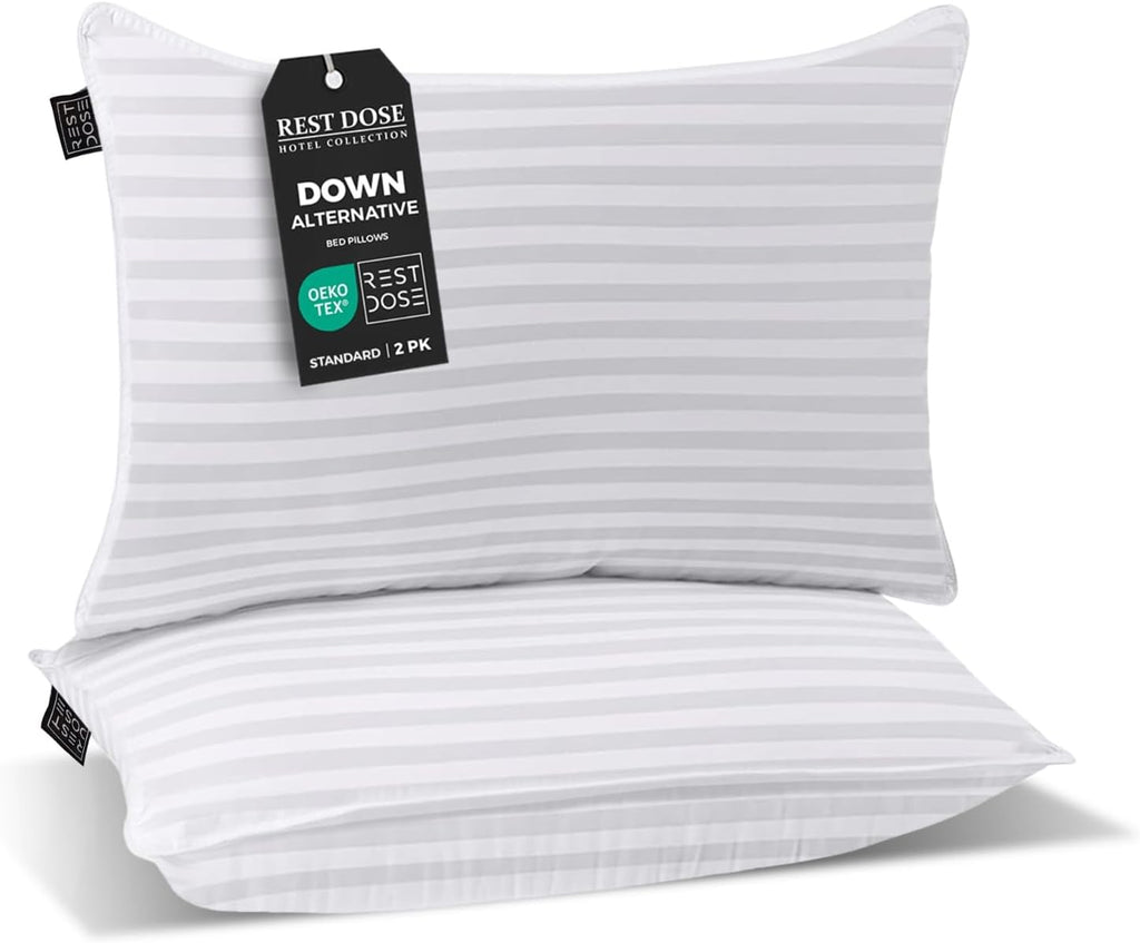 REST DOSE Bed Pillows for Sleeping, Set of 2 – Cooling, Hotel Quality with Soft Down Alternative Fill for Back, Stomach & Side Sleep…