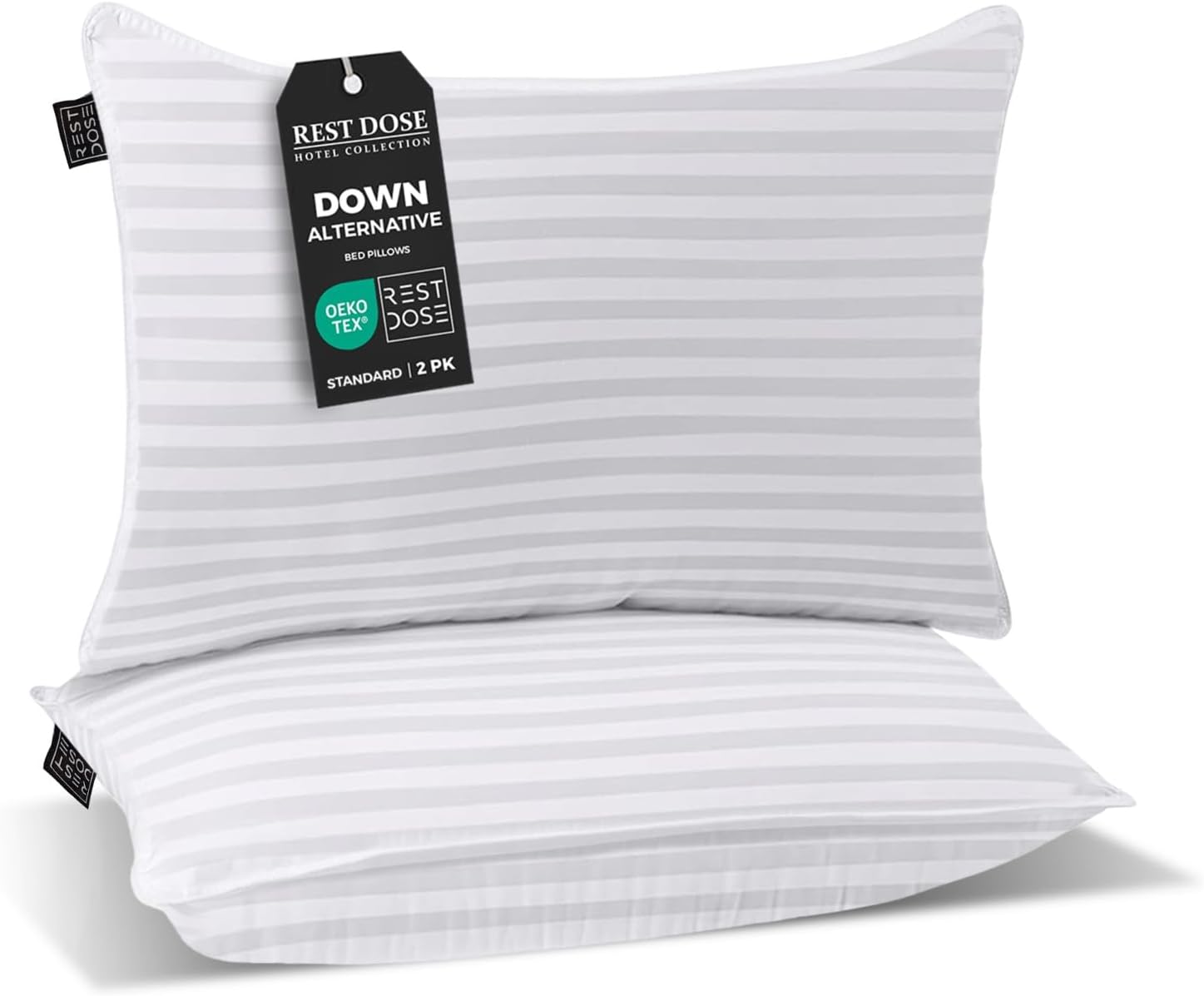 REST DOSE Bed Pillows for Sleeping, Set of 2 – Cooling, Hotel Quality with Soft Down Alternative Fill for Back, Stomach & Side Sleep…