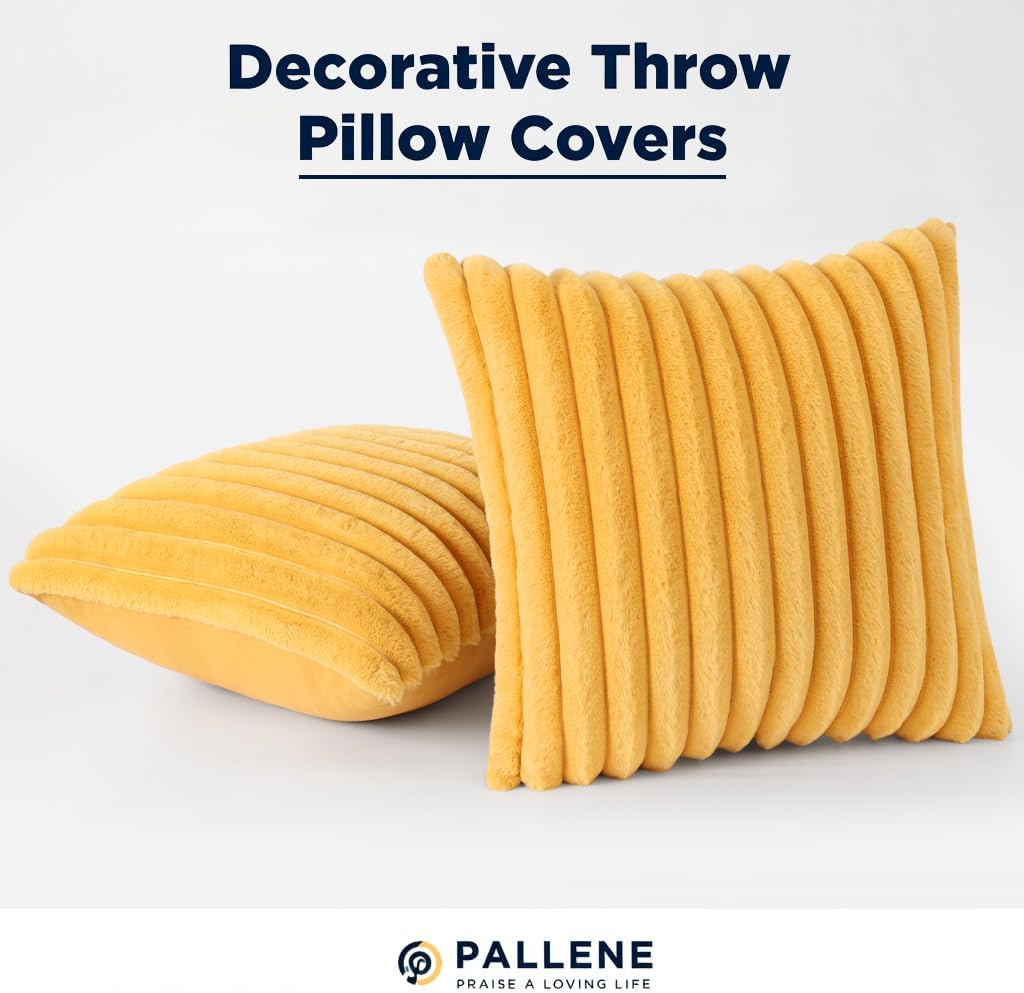 Pallene Faux Fur Plush Throw Pillow Covers 22x22 Set of 2, Luxury Soft Fluffy Striped Decorative Pillow Covers for Sofa, Couch, Living…