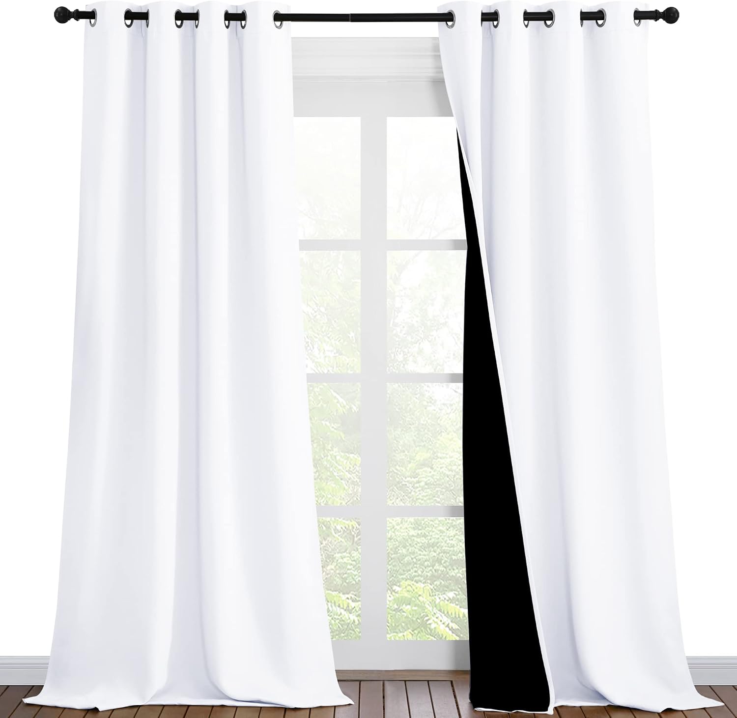 Nicetown White Blackout Curtains 90 inches Long, Full Light Blocking Drapes with Black Liner for Nursery, Thermal Insulated Draperies for H…
