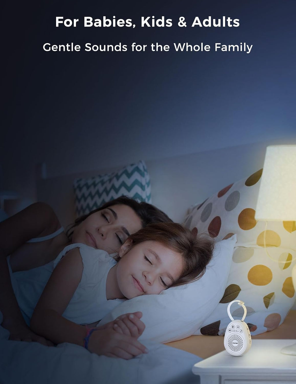 FOXFINE Portable Sound Machine, Travel White Noise Machine with 30 Soothing Sounds, Timer & Memory for Sleeping, Baby, Adults, White