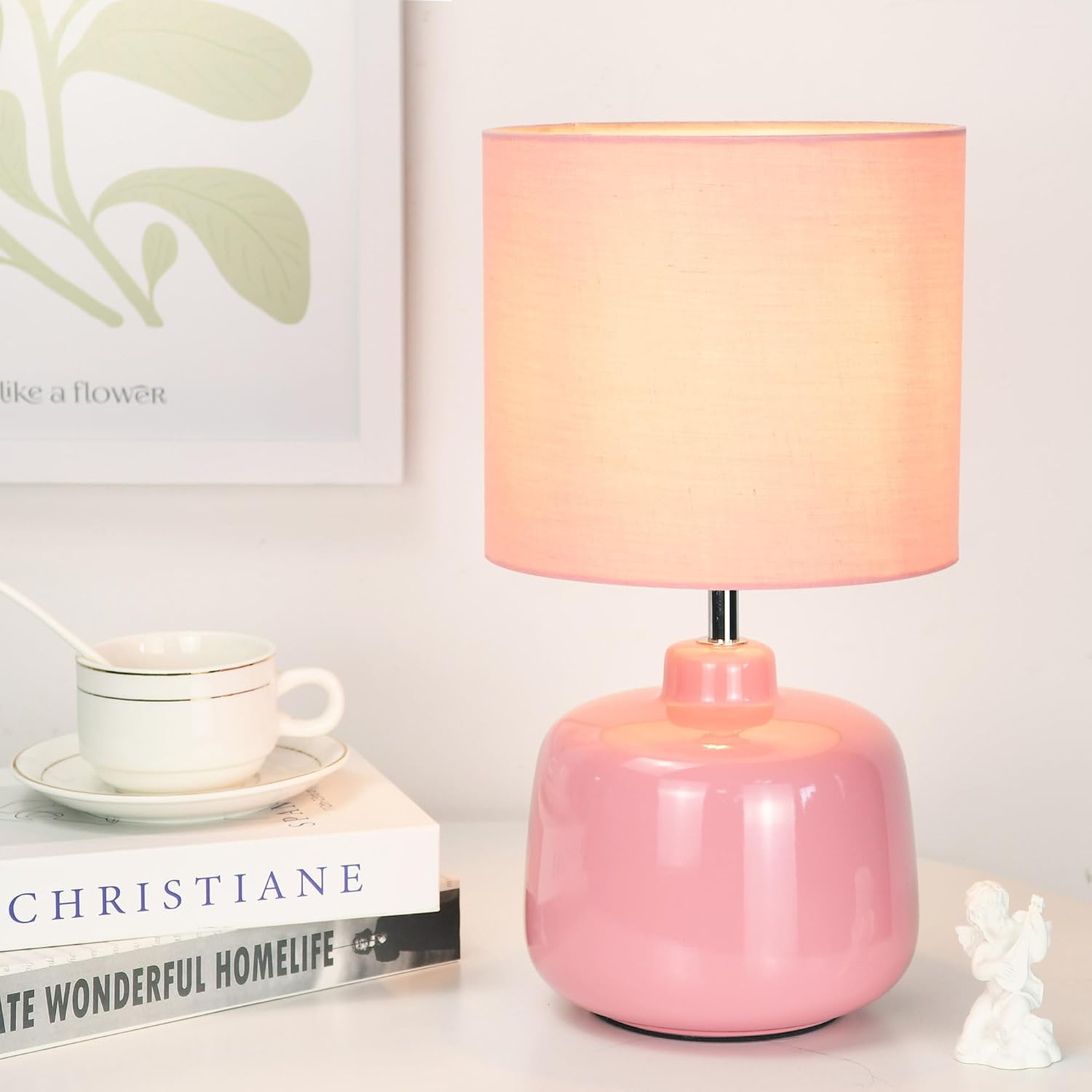Oslo Small Ceramic Table Lamp for Living Room and Bedroom, Modern Kids Night Table Lamp, Φ7.09×H13.39IN, Bulb Excluded, Pink