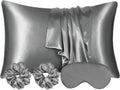 Auauy 2 Pack Satin Silk Pillowcase, 19.69x31.50in Silk Pillowcases for Hair and Skin with 2PCS Satin Hair Scrunchies&Eye Mask, Soft Slip Be…