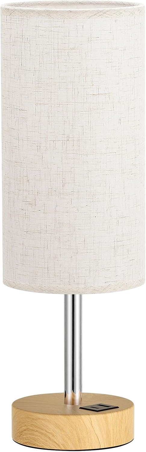 Dicoool Touch Bedside Table Lamp with USB - 3 Way Dimmable Wood Lamp for Bedroom Nightstand, Desk Lamp with Charging Station for Dorm…