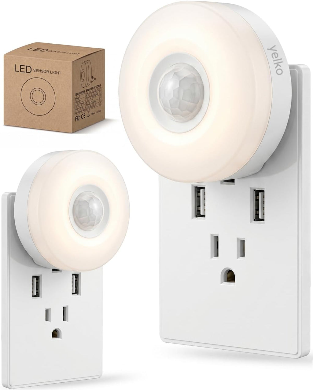 YELKO Motion Sensor Night Light - Plug in 3000K Warm White Anti-Glare LED Nightlight, Ultra Bright Cozy Soft Glow Not Dazzling for…