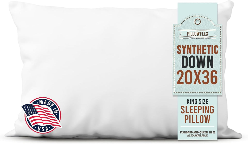 Pillowflex Synthetic Down Sleeping Pillows - King Size - Medium Firmness for Back, Side & Stomach Sleepers - Ideal for King, & California K…