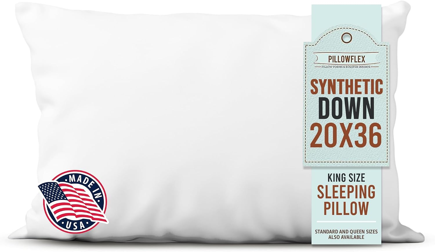 Pillowflex Synthetic Down Sleeping Pillows - King Size - Medium Firmness for Back, Side & Stomach Sleepers - Ideal for King, & California K…