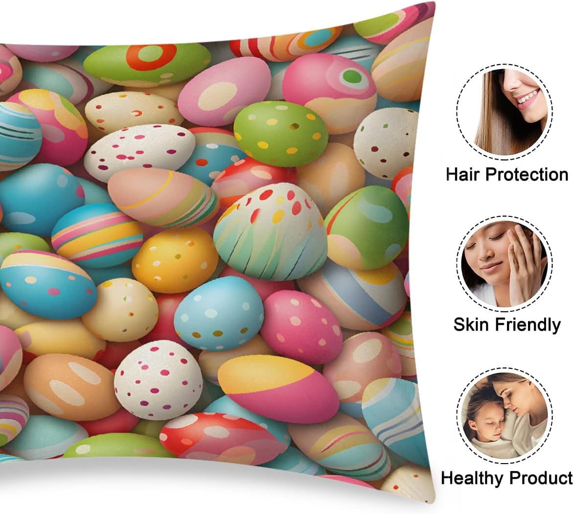 Colorful Easter Egg Abstract Satin Silk Pillowcase for Hair and Skin Pillow Cases Standard Size Soft Silk Pillow Case with Envelope…