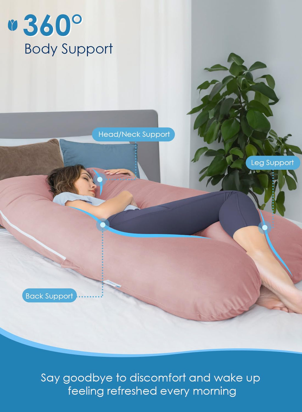 QUEEN ROSE Extra Long Pregnancy Pillows, 60 Inch U Shaped Body Pillow for Sleeping, Cooling Maternity Pillow for Pregnant Women, Body…