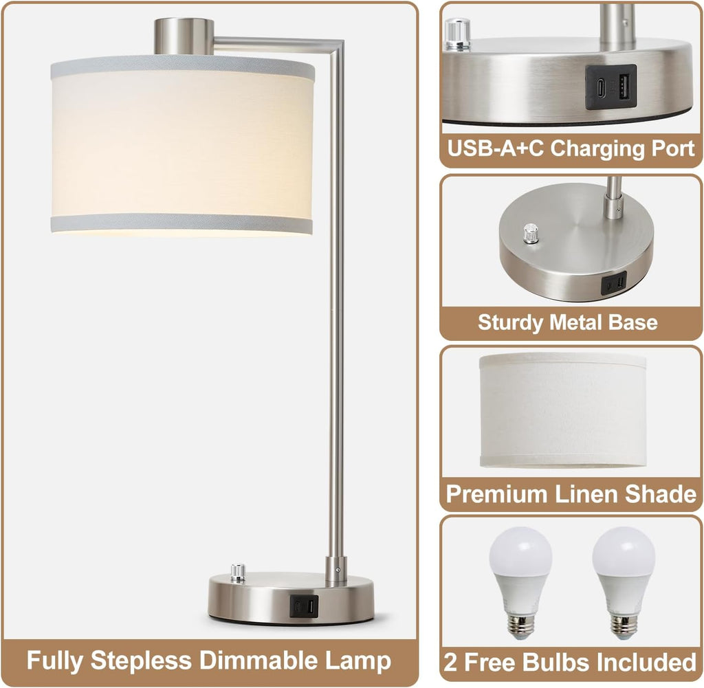 Luvkczc Table Lamps for Living Room with USB C+A Ports - Fully Stepless Dimmable Bedsides Lamp with Linen Lampshade, Lamps for Night…