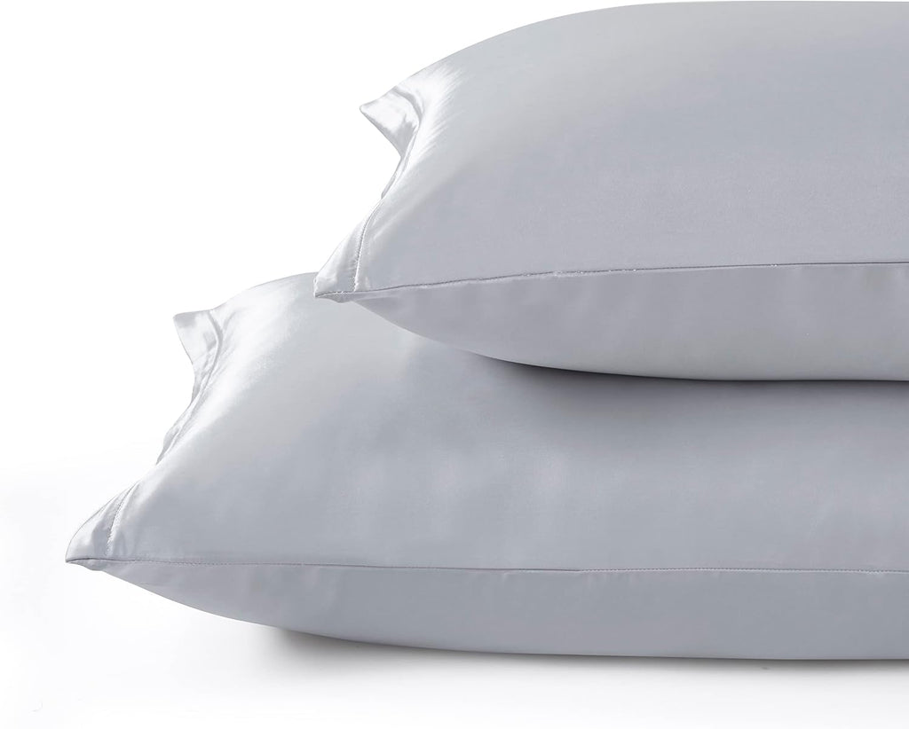 HommxJF Satin Pillowcases with Zipper (20x26), Standard Size Pillowcases Set of 2, Light Gray Silk Pillowcase for Hair and Skin Gray
