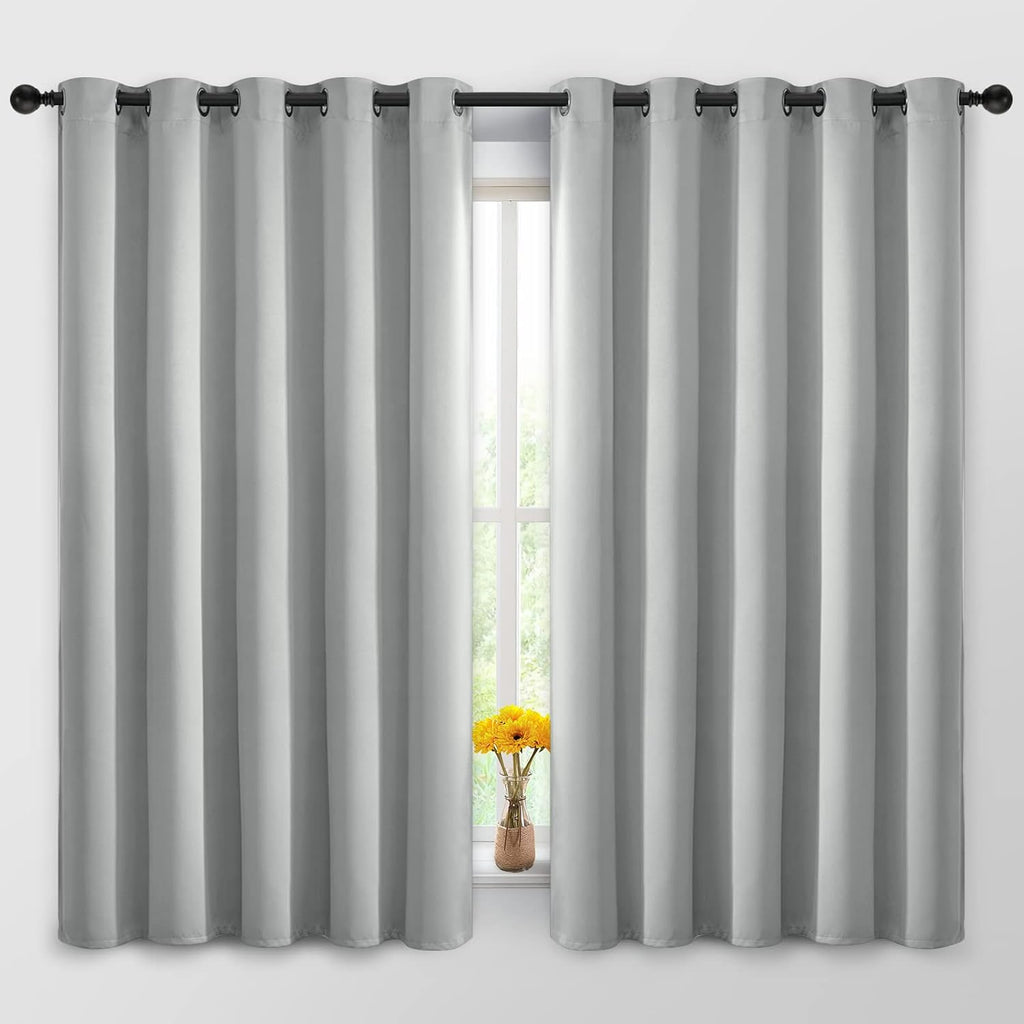 Yakamok Blackout Curtains Room Darkening Thermal Insulated Window Panels, Solid Grommet Top Drapes for Bedroom/Living Room(62Wx63L, Light…