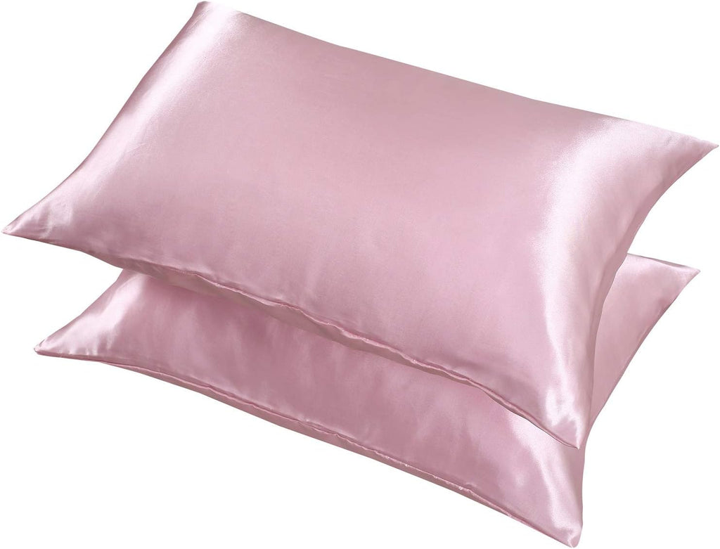 Lcbd Standard Size Satin Pillowcase for Hair and Skin, Pink Silk Satin Pillowcases Set of 2, Satin Cooling Pillow Covers with Envelope Clos…