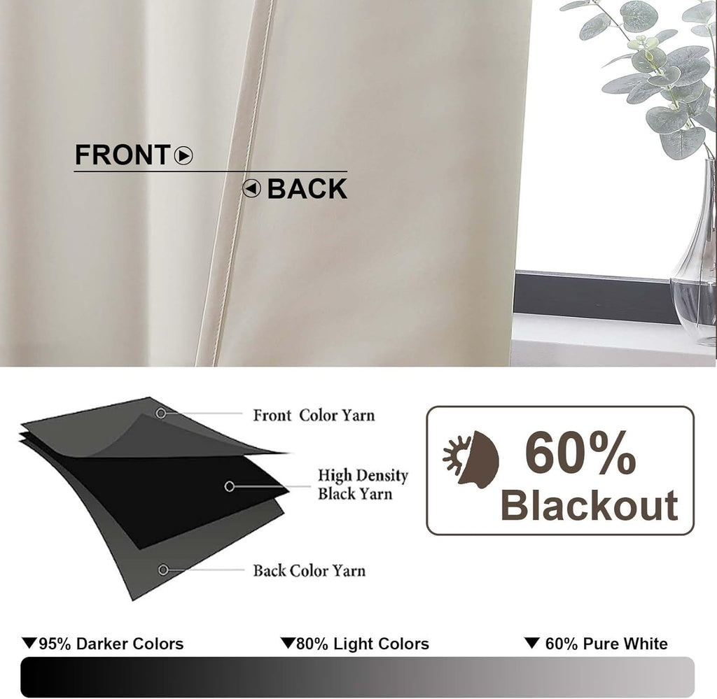 Gwine Light Beige Light Filtering Curtains for Living Room 72 inches Long, Noise Reducing Room Darkening Window Treatment Curtains for…