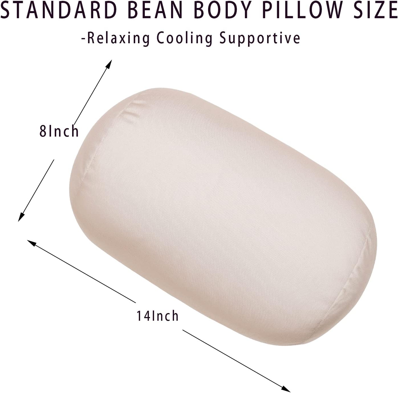 Squish Bean Bed Microbead Pillow Bolster Tube Body Pillow Smooth Cool Touch Fabric Neck & Back Support Throw Travel Pillow Fun Colors…