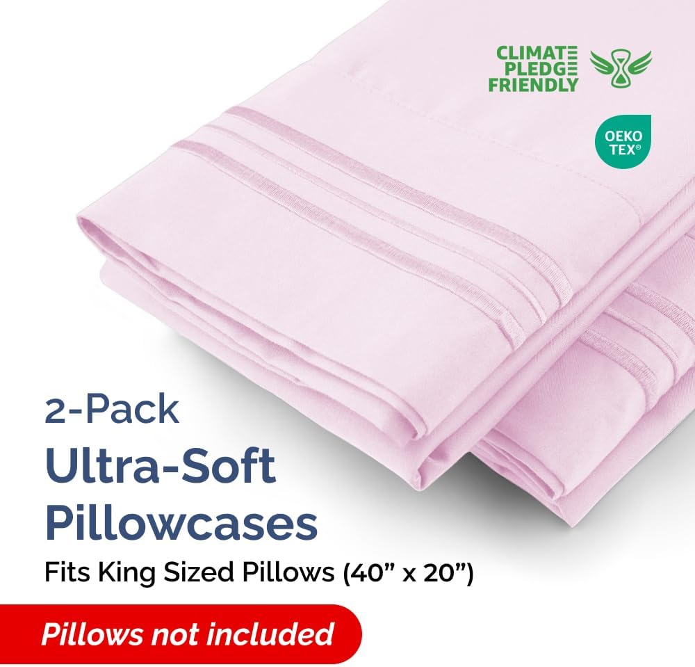 King Pillow Cases Set of 2 - Ultra Soft Hotel Quality Pillowcase Covers - Comfy, Cozy, Cooling & Wrinkle Free - Shrink, Stain & Fade…